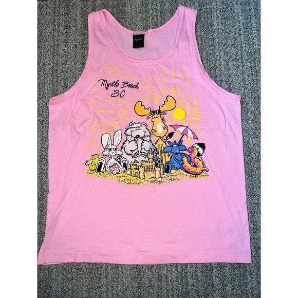 1989 Myrtle Beach puffy paint  Pink Tank Top Anvil. youth large. single stitch - Picture 1 of 7